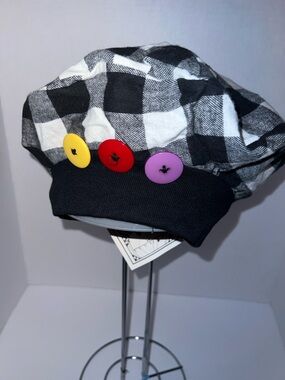 Zoodles Kids Black & White Plaid Beret with Colorful Button Accents